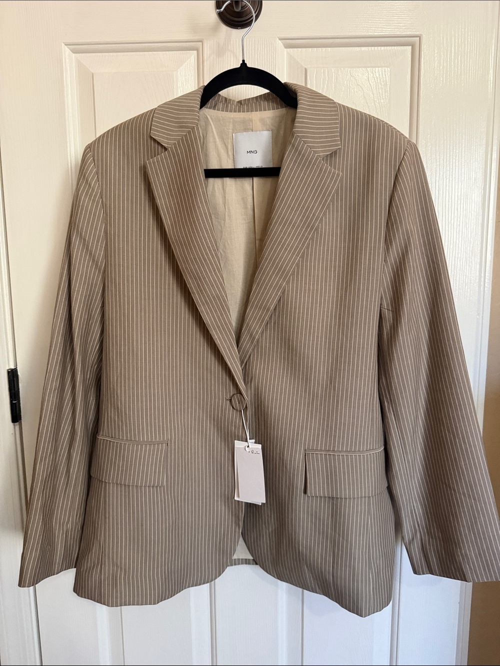 Ming Wang Taupe Pinstripe Single-Button Blazer